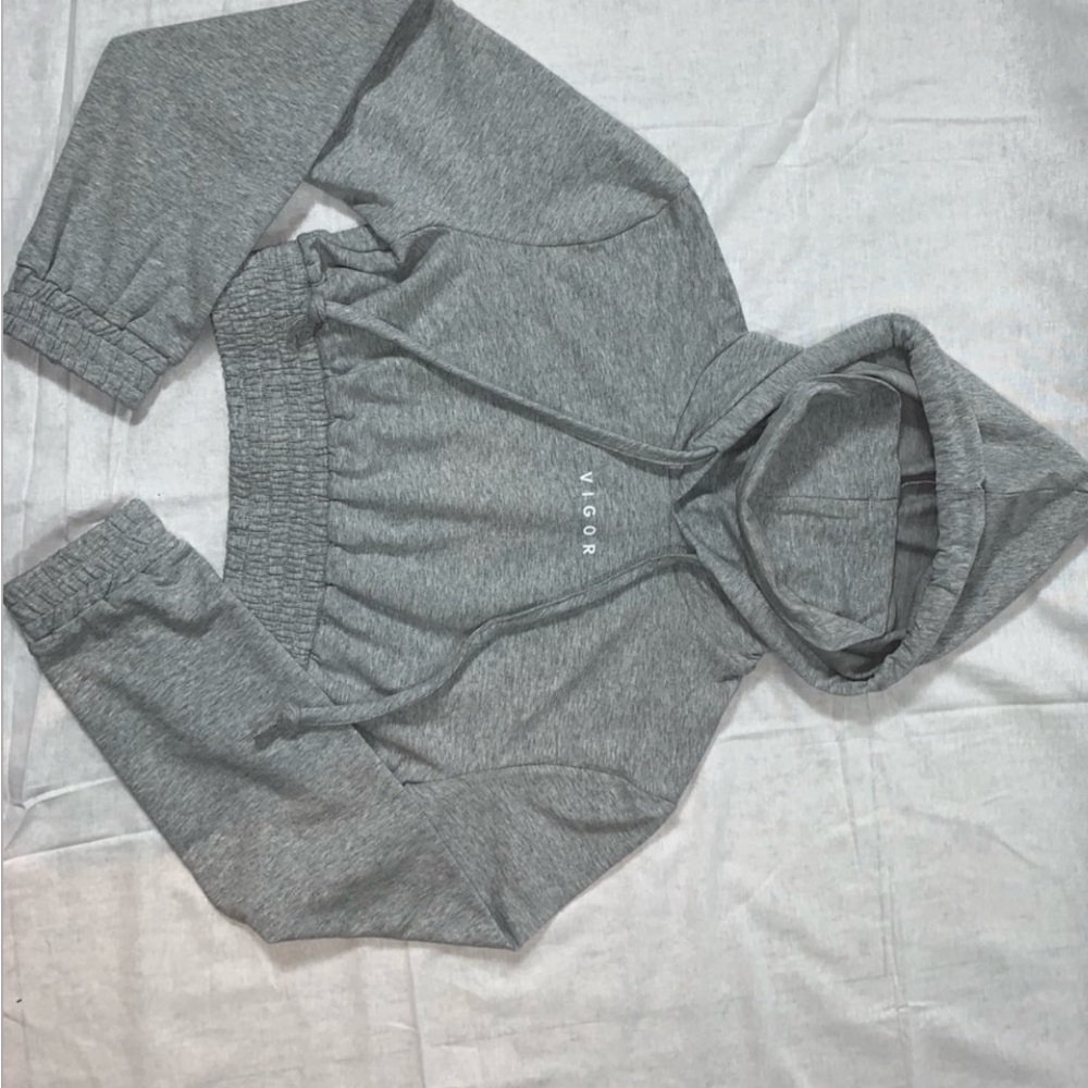 Gray Cropped Hoodie
